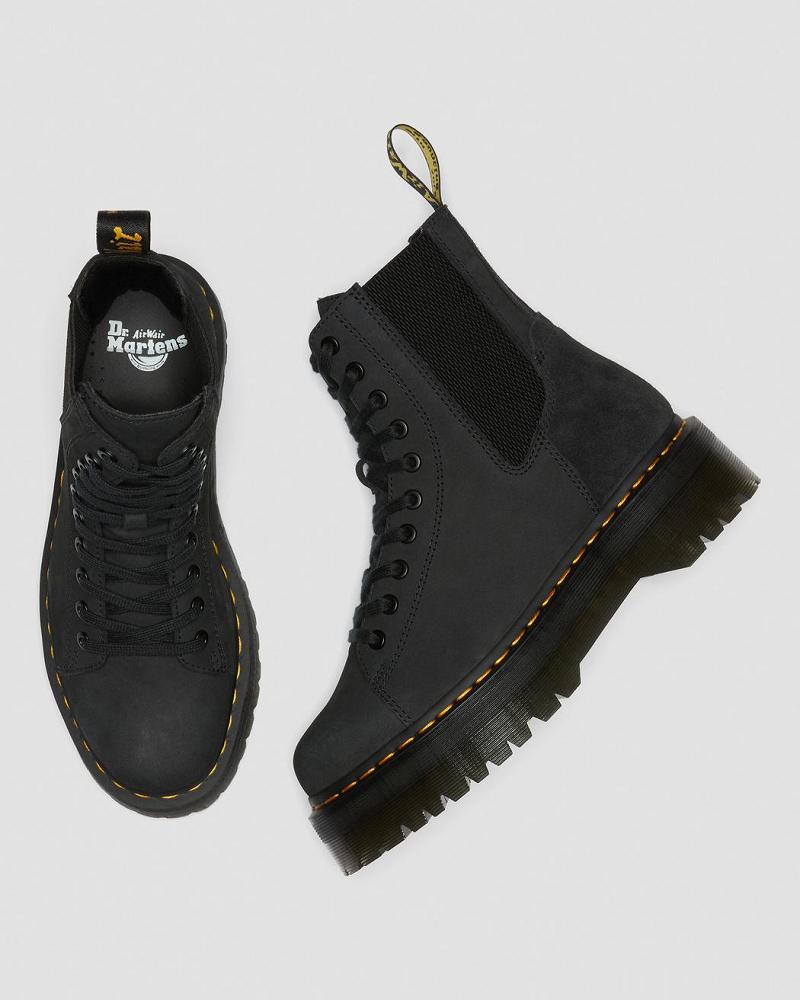 Dr Martens Jadon Nubuck Læder Platform Støvler Dame Sort | DK 241YXF